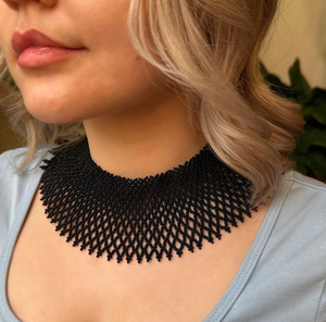 Black Womens Collar Bead <b>Necklace</b>, Gothic <b>Statement</b> Collar Choker, Seed Bead <b>Necklace</b> Fringe Beaded Bandana - Product Image 2