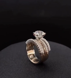 แหวนเพชรมออิสซาไนต์แถว mutli แหวนหมั้นเพชรโมอิสสีทอง18K แหวนวินเทจไม่ซ้ำใคร - Product Image 3