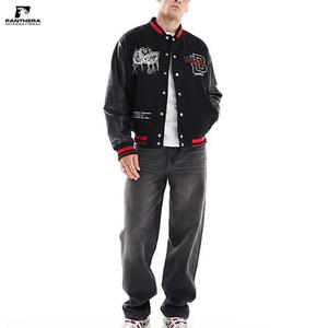 Chaqueta de lana y cuero negra personalizada con logotipos bordados y logotipo de McLaren dentro del producto de la fabricación de la temporada de invierno - Product Image 1