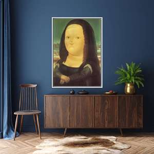 Obra de arte moderna impresa en lienzo - Elegante Mona Lisa de Fernando Botero, con marco blanco - Product Image 1