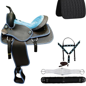 Selles d'équitation classiques synthétiques de haute qualité, selles western à haut cantle, équipement de randonnée et tous les accessoires pour les courses de barils à cheval - Product Image 2