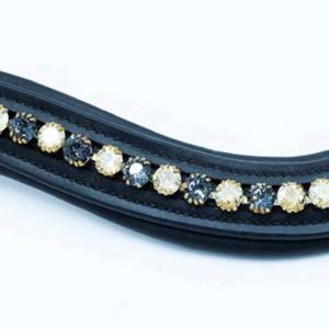 Bande de front de cheval en cuir noir souple avec chaîne ronde en métal de strass de cristaux gris or bande de front de canal vide - Product Image 3