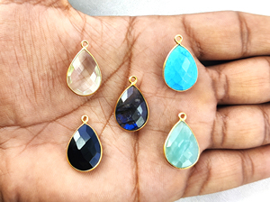 Black Onyx Faceted Pear Shape Gold Plated Classic Sterling <b>Silver</b> Bezel Set Gemstone Pendant for Party-Friendly Jewelry Making - Product Image 6