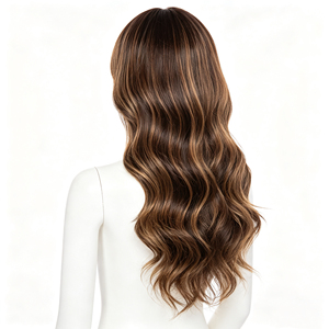 Peluca Larga Marrón Oscuro con Reflejos Dorados, Peluca Sintética con Ondas Suaves para Mujer, Resistente al Calor, para Uso Diario y Fiestas - Product Image 5