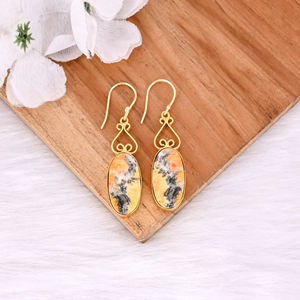 Pendientes de Alta Calidad Chapados en Oro con Piedra de Jaspe Abejorro, Pendientes de Moda Estilo Boho, Joyería Popular al por Mayor - Product Image 2