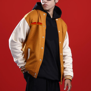 Personalizado 100% algodón lona soporte Varsity Letterman bombardero chaqueta mostaza cuerpo marfil mangas frente universidad béisbol venta al por mayor hombres - Product Image 4