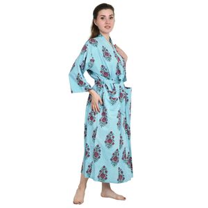 Pure Cotton Handblock Kimono Floral Boho Stripes Print Bath Robe <b>Spring</b> Summer Fashion <b>Cardigan</b> Beach Cover Up-ODM Woven Fabric - Product Image 4