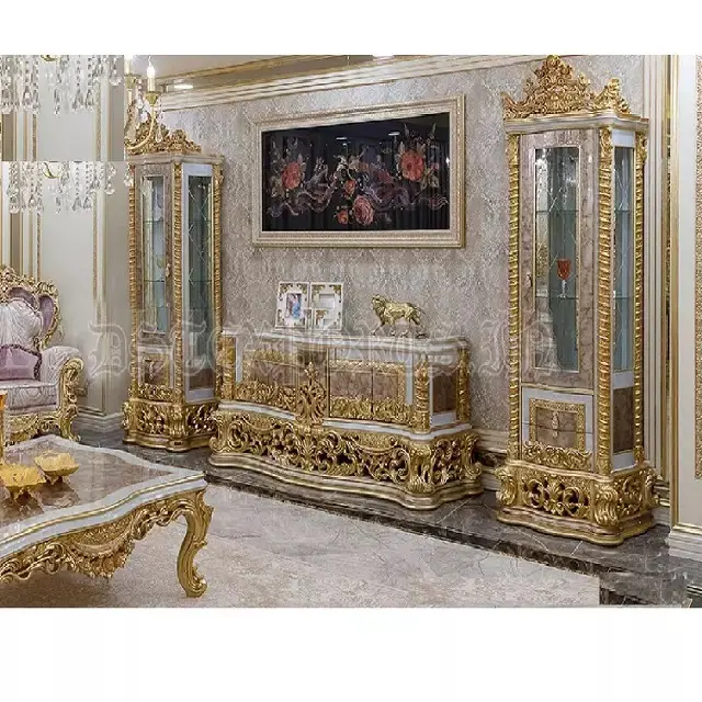 Luxe Franse Rococo-Stijl Tv-Standaard Met Curiosa Europese Stijl Handgesneden Tv-Kast Prachtige Woonkamer Gesneden Tv-Kast