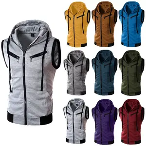 New Customizable <b>Sleeveless</b> Hoodie with Zipper and Hood <b>Mens</b> Casual Sportswear Comfortable and Stylish Perfect for All Seasons - Product Image 3