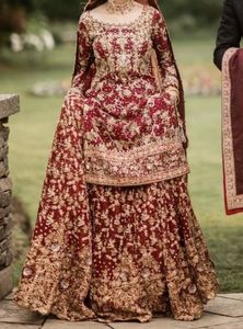 HEAVY EMBROIDERY WORK on BRIDAL KURTA, LEHENGA WITH <b>DUPATTA</b> DRESS Embellished WITH CRYSTAL GLASS BEADS,STONE,DABKA Work @ 2024 - Product Image 2