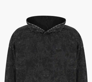 Sudadera con capucha NEGRA lavada con ácido personalizada de fábrica, sudaderas NEGRAS desgastadas para hombres - Product Image 6
