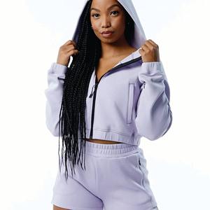 Ensemble de survêtement en coton épais personnalisé pour femmes Sweat à capuche Hardy Jogger et pantalon de survêtement avec col zippé et longue longueur pour l'hiver - Product Image 2