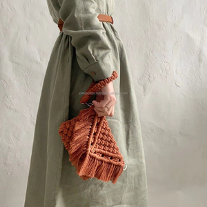 Handwoven Macrame Fringe Crossbody <b>Bag</b> Beads & Silk Adjustable Strap Handmade Durable Foldable Statement Sling - Product Image 4