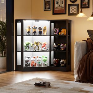 Vitrine d'angle moderne en forme de L avec porte en verre, meuble de salon en bois avec éclairage LED pour l'aménagement de magasin de détail - Product Image 1
