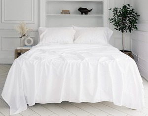 Juego de sábanas de algodón blanco al por mayor para hotel y hogar para sábanas suaves y transpirables ajustadas y planas disponibles a granel - Product Image 2