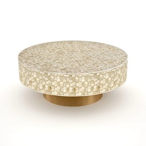 Table basse de luxe en incrustation d'os-Design ovale de 48 pouces avec dessus en verre et étagère de rangement - Product Image 3