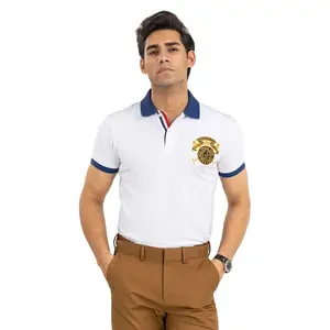 Fabrika yapımı erkekler özelleştirilmiş beyaz organik pamuk rahat Polo T Shirt işlemeli Logo ve kontrast renk yaka ile satılık