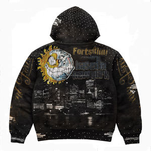 Custom Logo Streetwear Oversized Acid Washed Heavyweight Zip up Hoodie Distressed Letter Patch <b>Work</b> Embroidery Zip up <b>Hoodies</b> - Product Image 4