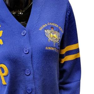 Venta al por mayor Unisex Sigma Gamma Rho Button-Up V Neck Letterman Cardigan Suéter de mezcla de algodón Casual University Wear Varsity knit - Product Image 5