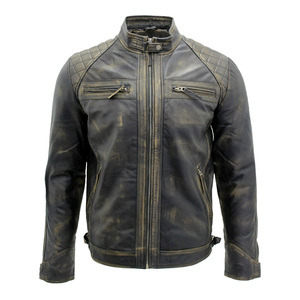 Brand New 2026 Men's Vintage Black Retro Casual Zipped 100% Leather Racing Quilted <b>Biker</b> <b>Jacket</b> Motorcycle <b>jacket</b> for men - Product Image 1