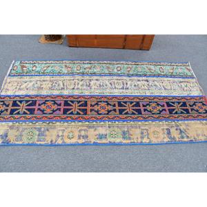 Alfombra Decorativa Vintage, Alfombra Turca de 3.1x6.4 pies, Alfombra de Lana Ikat Azul - Product Image 3