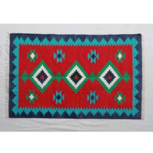 พรมผ้าฝ้ายถักด้วยมือสีแดงขนาด4x6ฟุตพรมเรียบตกแต่งซักได้ทำจากช่างฝีมือชาวอินเดีย - Product Image 1