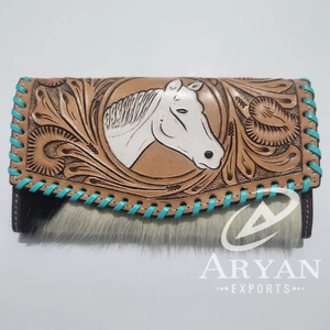 มาใหม่ล่าสุดของแท้หนังผมCowhideคลัทช์มือTooledแกะสลักผู้หญิงWesternรูปแบบCowhideกระเป๋าสตางค์หลายใช้คลัทช์ - Product Image 1