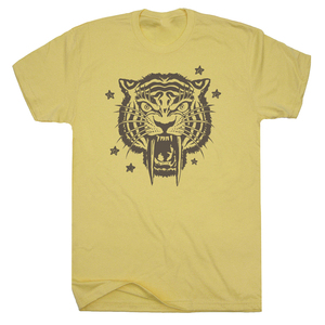 <b>Men's</b> Yellow Tiger Print Short Sleeve T-Shirt Oversized Fit O-Neck Casual Jersey Cotton 100% Cotton Quick Dry Digital Printed - Product Image 1