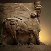 Estatuas de estilo europeo para exteriores, Natural Beige esculturas de piedra de mármol, estatua de toro alado de Babylon Asiri tallada a mano, 100%
