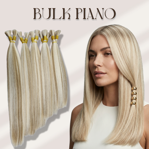 ผมต่อแบบเส้นไหมแท้ ยี่ห้อ BULK PIANO แบบเวอร์จิ้นแฮร์ เย็บสองชั้น ปลายผมเต็มสีบลอนด์ - Product Image 1