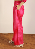 Rouge et Rose 100% Coton Textile Imprimé Pantalon Rayures Demi Ceinture Et Demi Taille Élastique Pantalon Lounge Pantalon Vêtements De Nuit OEM