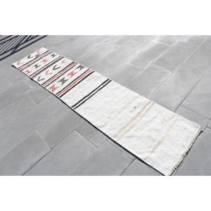 Vintage 1.9x8.5 ft <b>Rug</b>, <b>Runner</b> Turkish <b>Rug</b>, White Abstract Wool <b>Rug</b> - Product Image 1