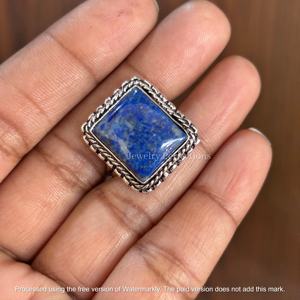 แหวนเงินแท้ชุบ 925 สไตล์โบฮีเมียน รูปทรงสี่เหลี่ยม ประดับพลอยลาพิส ลาซูลี สำหรับงานแต่งงาน งานหมั้น และงานปาร์ตี้ - Product Image 2