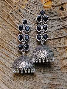 Most Popular Oxidised Silver Multicolour Jhumka Earrings Fashion Jewelry <b>Sets</b> <b>for</b> <b>Women</b> Stylish Ethnic Statement Accessory - Product Image 2