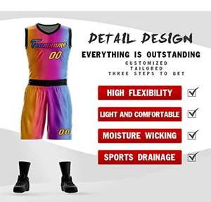 Conjunto de ropa deportiva de baloncesto de secado rápido transpirable sublimado personalizado unisex, incluye Pantalones cortos, camiseta impresa, colores del logotipo del equipo - Product Image 3