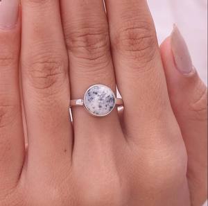 Vente en gros de cabochons d'agate dendrite bague en argent sterling 925 pour filles bague ronde en agate dendrite pour bijoux en pierres précieuses - Product Image 4