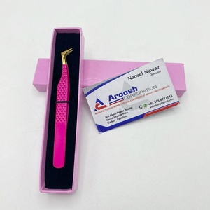 Pinzas de extensión de pestañas de diamante de acero inoxidable transparente Rosa tipo L de Punta dorada profesional logotipo personalizado al por mayor alto - Product Image 1