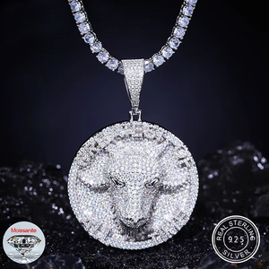Đầy Đủ Các Moissanite Cá Tính Động Vật Đầu Dê Vòng Cổ Hip Hop Mặt Dây Chuyền Cho Nam Giới Và Phụ Nữ Trong Mạ Vàng 925 Sterling Silver Bạc - Product Image 3