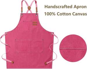 <b>Chef</b> <b>Aprons</b> for Men Women With Large Pockets Cotton Canvas Cross Back Heavy Duty Adjustable Work <b>Apron</b> Pink Color - Product Image 4