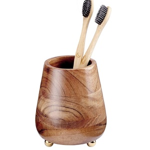 Juegos de portaescobillas de baño de madera pulida marrón oscuro para decoración Juego de baño de lujo para uso doméstico o hotelero - Product Image 5