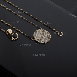 พรีเมี่ยมคุณภาพ 14k ทองคําเหลืองแข็งรอบแผ่นสร้อยคอจี้เพชรแท้ผู้ผลิตเครื่องประดับทําเอง - Product Image 4