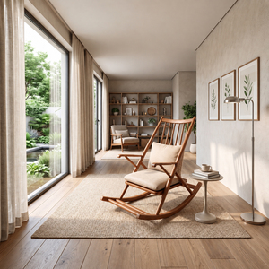Fauteuil à bascule moderne en chêne massif, siège rembourré en mousse, fauteuil de salon confortable, garantie 3 ans pour salon et chambre à coucher - Product Image 1