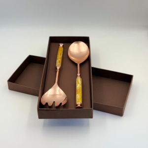 Cuchara y Tenedor para Servir Ensaladas de Acero Inoxidable con Acabado de Cobre de Alta Calidad, Utensilios para Servir en Bodas y Cenas - Product Image 6