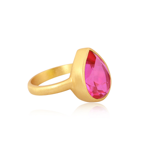 Bague en pierre précieuse de tourmaline quartz rubis double, plaquée or, en laiton, bagues tendance, fournisseur de bijoux, collection classique - Product Image 4
