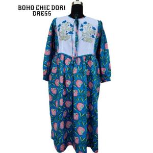 Vestido Boho Chic Dori Algodón Estampado Floral para Mujer Tallas Grandes Verano con Bordado y Borla Decoración Estilo Casual - Product Image 1