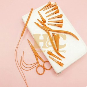 High Demand Hair Extension <b>Tools</b> <b>Kit</b> Orange Plier Scissors Needles Pouch <b>Mini</b> Hair <b>Tool</b> <b>Kit</b> Stainless Steel Tape Clip Loop logo - Product Image 2