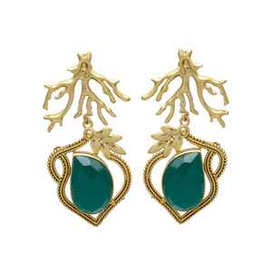 Recién llegado, piedra preciosa de ónix verde con pasador de raíz y pendiente de gota - Product Image 1