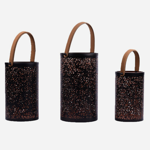 Candelabro de Metal Hurricane con asas de cuero - Product Image 3