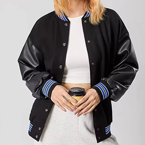 OEM Custom Women's 100% Leather/Wool Varsity <b>Jackets</b> for Winter Breathable Quick Dry Polyester Lining Custom Logo Horn Button - Product Image 4