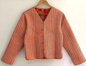 Hermosa Chaqueta corta acolchada Reversible hecha a mano para mujer 100% algodón nuevo estilo naranja Tigre estampado Casual invierno prendas de vestir exteriores - Product Image 4